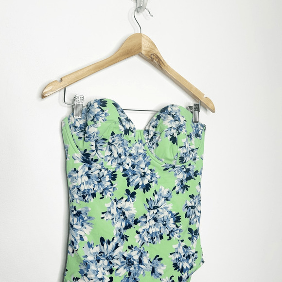 J. CREW Floral Underwire One Piece Swimsuit Green Strapless classic A8780 size 8 - Picture 3 of 8